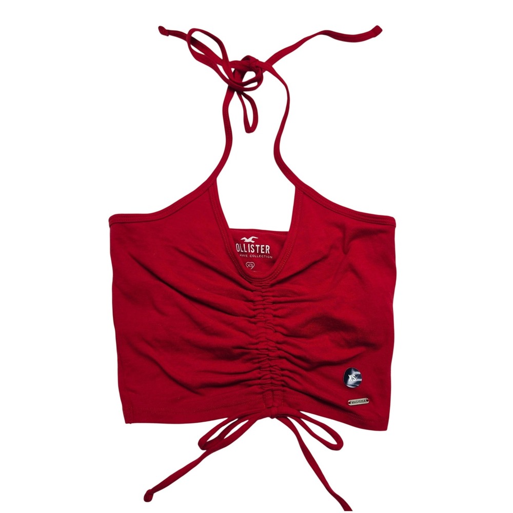 Hollister Halter Top Women XS Red Ruched Cinched Front Must-Have Collection NWT